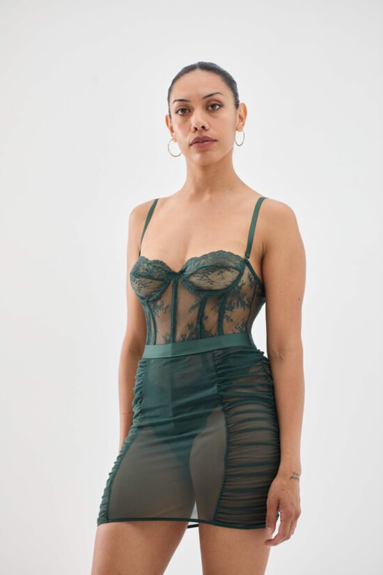 green lace skirt mesh lingerie