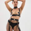 black leather leg garter lingerie porte-jarretière en cuir